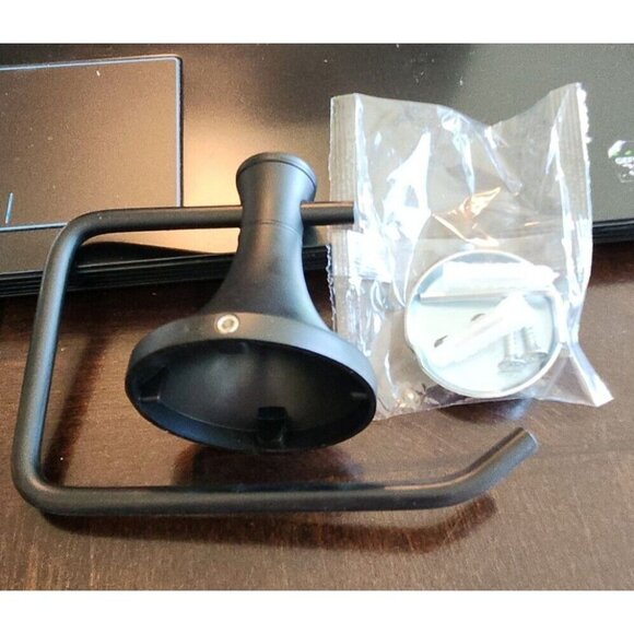 Euro Wall Mounted Toilet Paper Holder Matte Black Single Post - Picture 3 of 4